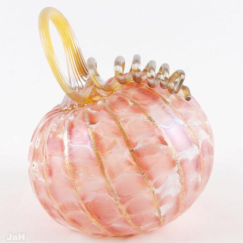 Pretty Pink Pumpkin ORIGINAL HAND-BLOWN Glass Pumpkin Sculpture by Jack
