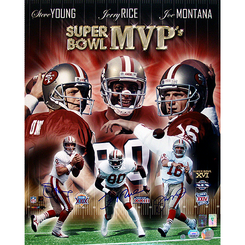 Joe Montana, Jerry Rice and Steve Young Triple Autographed 49ers SB MVPs  16x20 Collage Photograph
