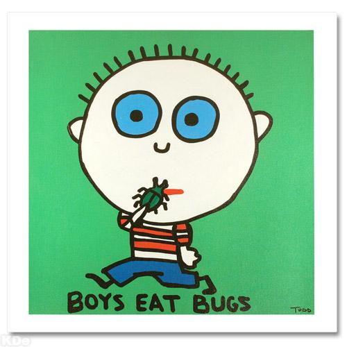 &quot;Boys Eat Bugs&quot; Extremely LIMITED EDITION Giclee on Canvas by Renowned Pop Artist Todd Goldman, Numbered out of Only 25 and Hand Signed with Certificate of ... - qart_142921