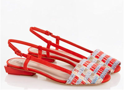 Tory Burch Women's Red Suede & Tweed Slingback Sandals - Choice of US  /  US 7