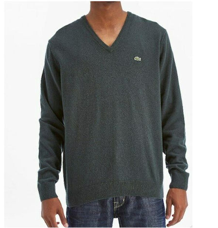 Lacoste Men's Dark Green Wool Pullover V-Neck Sweater (AH3003-F7 ...